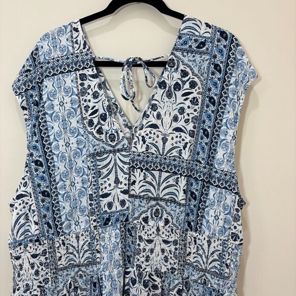 Old Navy Waist Defined Midi Dress 4X Blue Cottagecore Floral Boho Trad Wife - Picture 8 of 12